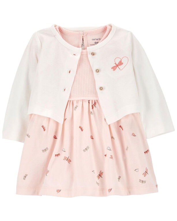 Ensemble 2 pi&egrave;ces Robe cache-couche et cardigan Carter&rsquo;s, Rose &ndash; 9M