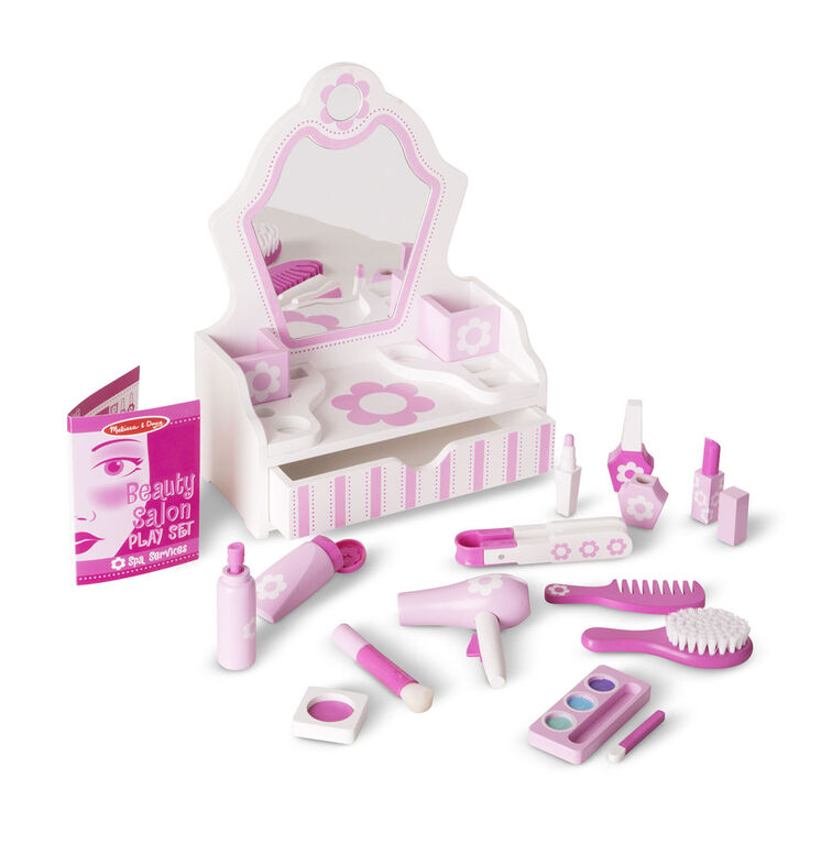 Melissa & Doug Wooden Beauty Salon Play Set With Vanity and Accessories - styles may vary