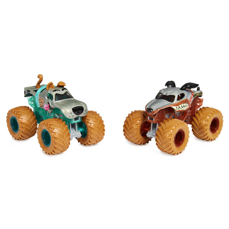 Monster Jam, Monster trucks Monster Mutt Rottweiler vs. Scooby Doo officiels qui changent de couleur en métal moulé, échelle 1:64