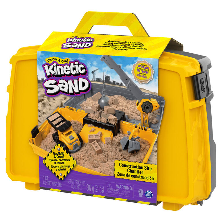 Kinetic Sand, Coffret bac à sable pliable Chantier avec véhicule et 907 g de Kinetic Sand