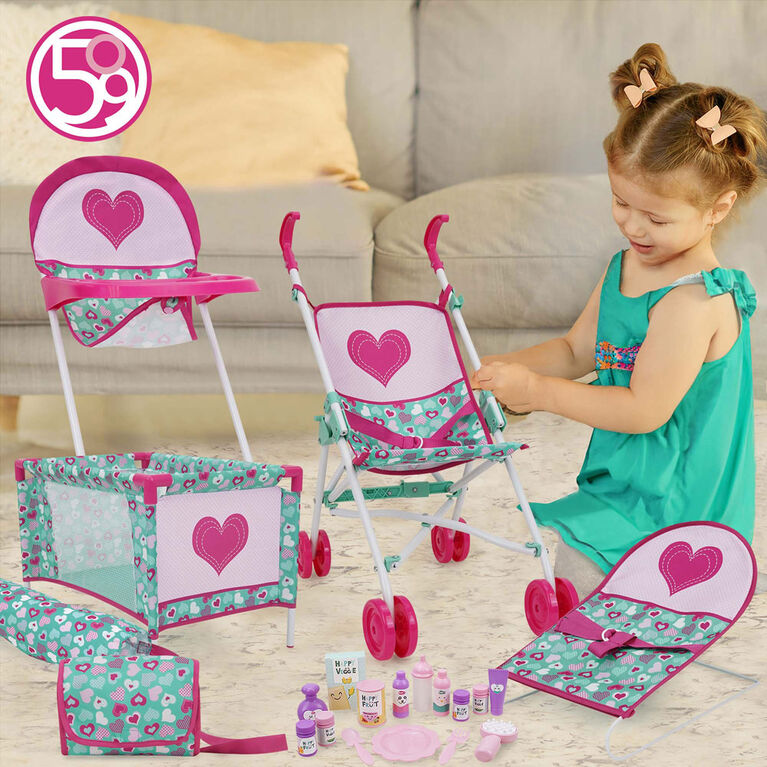 Ensemble de jeu pour poupée 21 pièces, motif Mint Heart