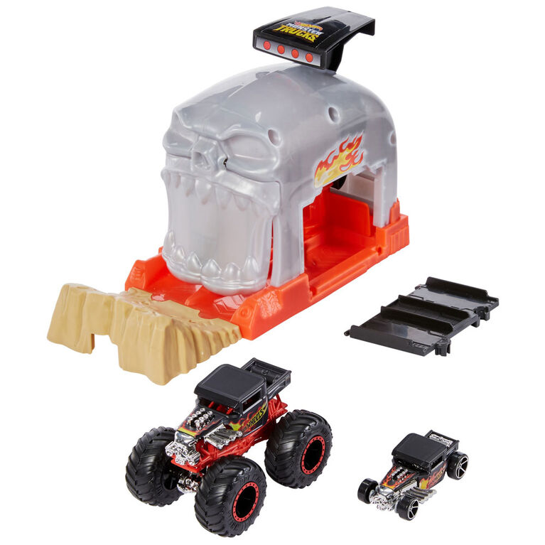 Hot Wheels - Monster Trucks - Coffret de jeu Puits et lancement - Bone Shaker