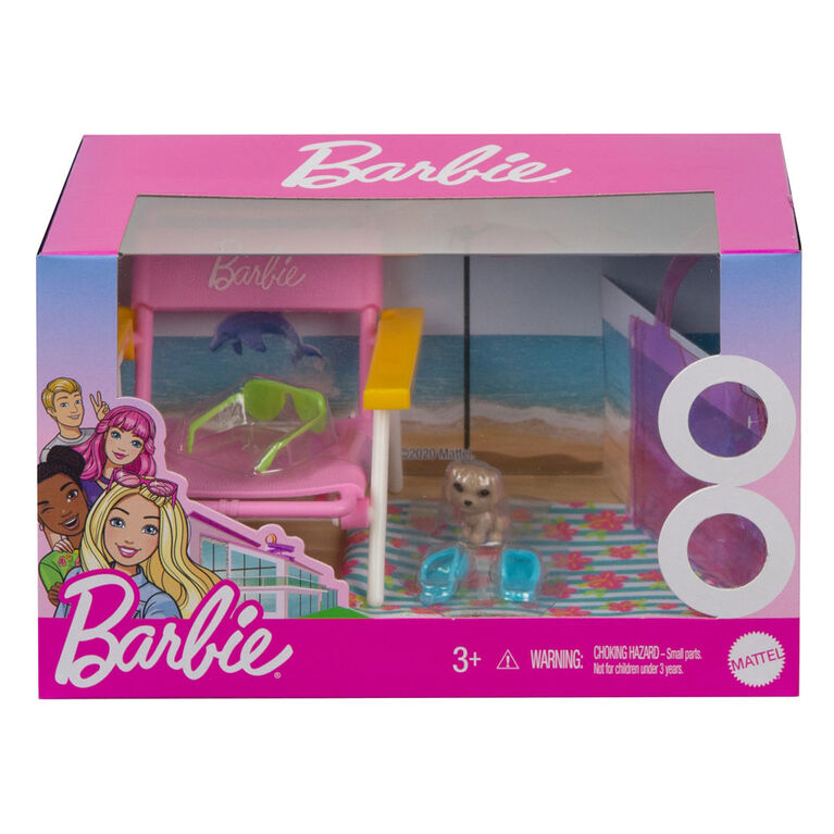 Barbie Accessory Pack, Beach Theme, with 6 Pieces Including Pet Toys