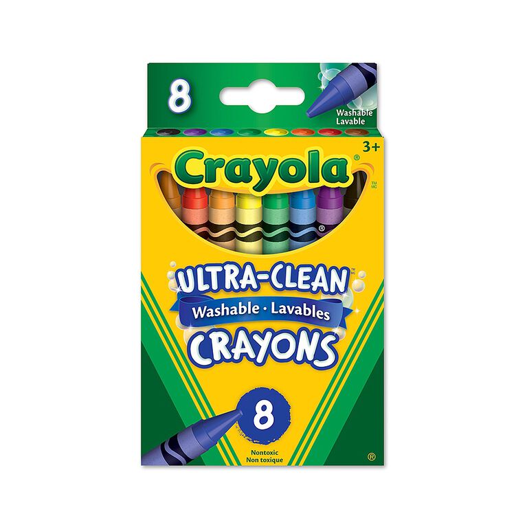 Crayons de cire lavables, couleurs variées, 8 ct