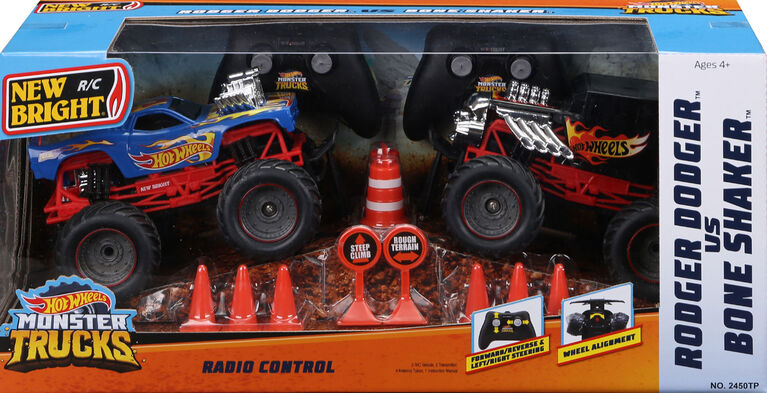 New Bright RC - Jouet radiocommandé à l'échelle Monster Truck Hot Wheels à l'échelle 1:24 - Paquet double. - Notre Exclusivité