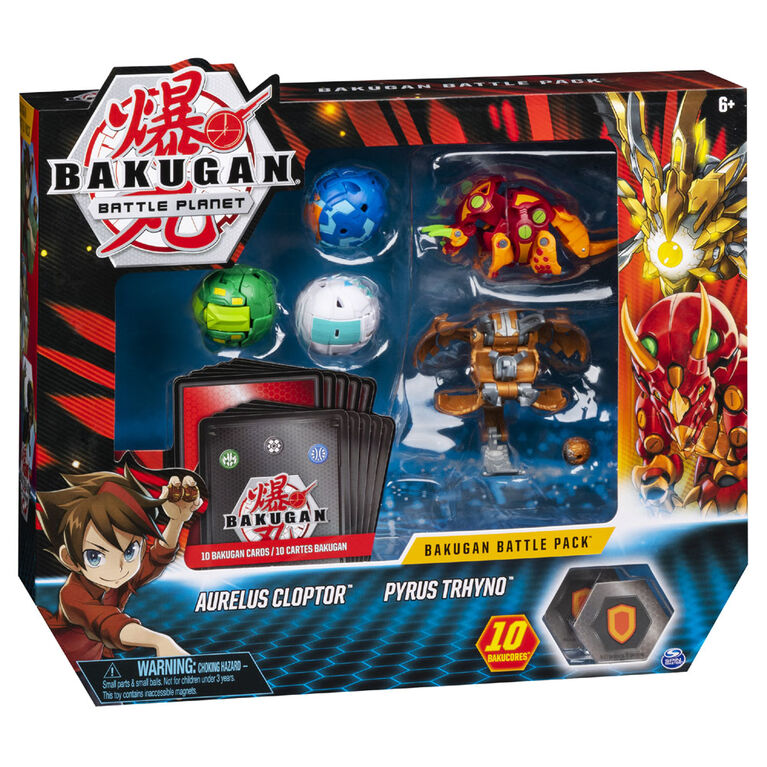 Bakugan, Battle Pack 5-Pack, Aurelus Cloptor and Pyrus Trhyno, Collectible Cards and Figures