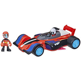 Pyjamasques Animal Power, Voiture de Course Auto-Flash, véhicule transformable avec sons et lumières et figurine