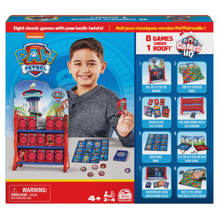Pat'Patrouille, QG, Jeux de société pour enfants, Dames, Morpion, Jeu de mémoire, Bingo, Jeu de pêche, Jeux de cartes, Jouets Pat'Patrouille