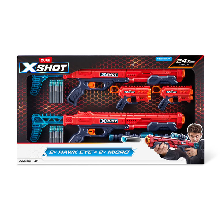 Double pack XSHOT Excel Hawk Eye Blaster Micro Blaster, (24 fléchettes) de ZURU