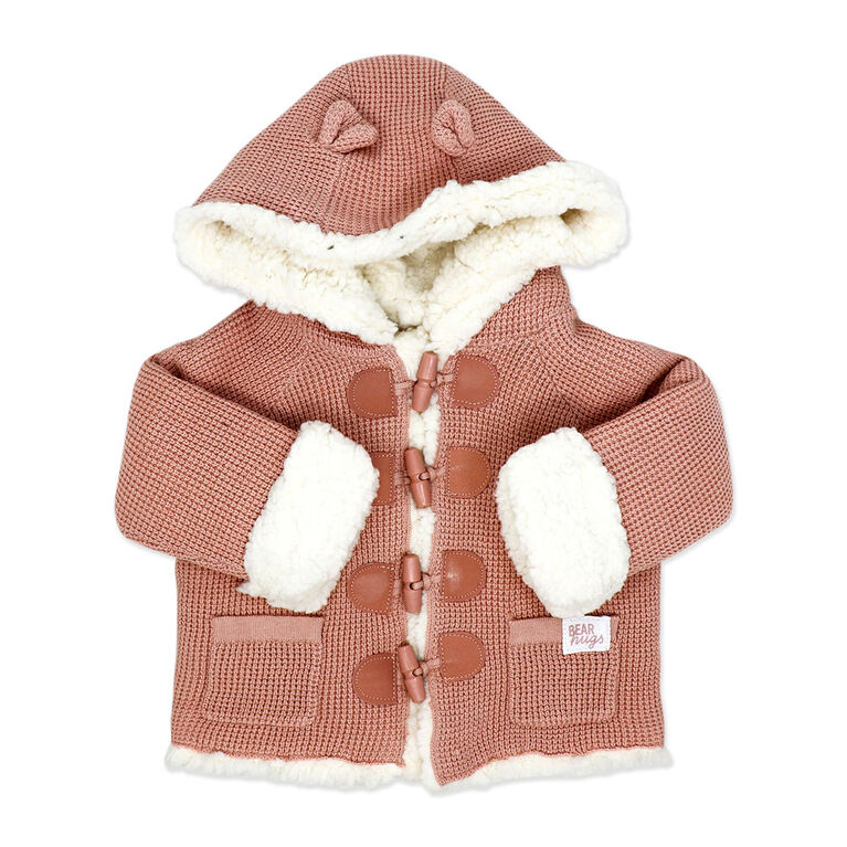 Rock a Bye Baby Cardigan en tricot v&eacute;ritable avec doublure en sherpa : rose, 6-12M