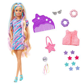 Barbie Totally Hair Star-Themed Doll, 8.5 inch Fantasy Hair, Dress, 15 Accessories