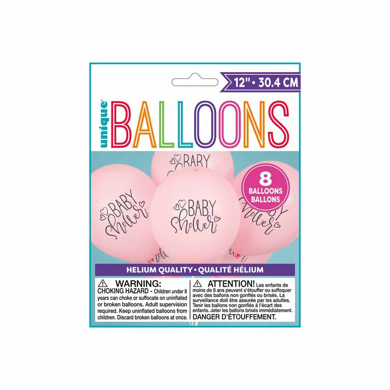 Pink "Baby Shower" 12" Latex 8 pieces - English Edition