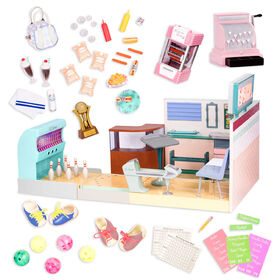 Our Generation, Let It Roll! Bowling Alley, Retro Bowling Alley Playset with Electronics for 18-inch Dolls - English Edition