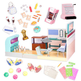 Our Generation, Let It Roll! Bowling Alley, Retro Bowling Alley Playset with Electronics for 18-inch Dolls - English Edition