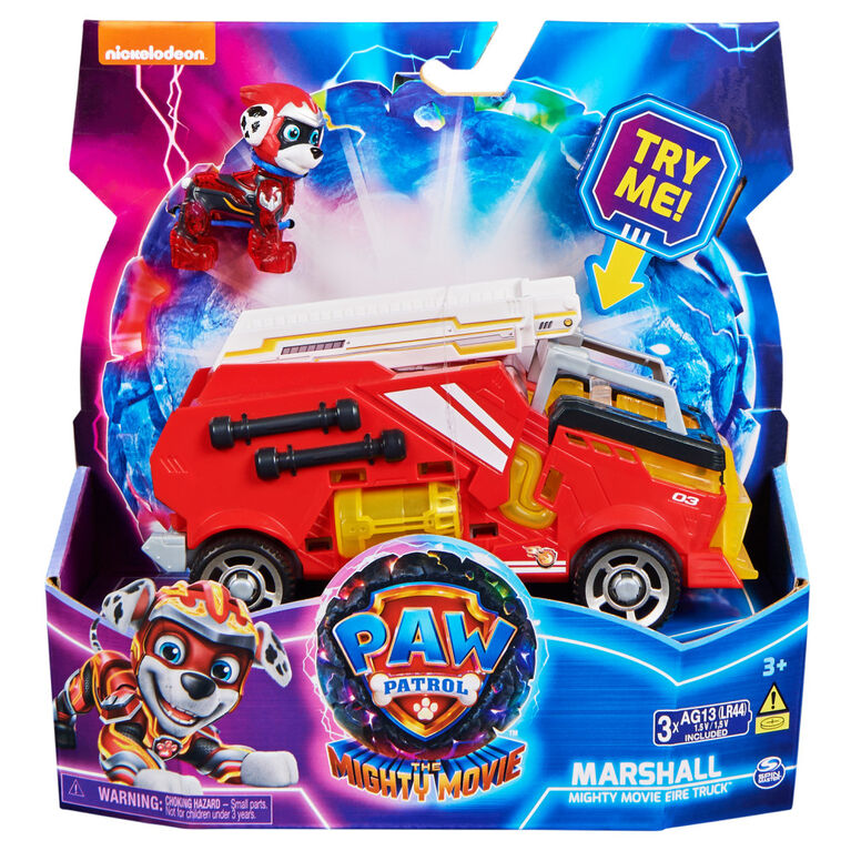 PAW Patrol: The Mighty Movie, Firetruck Toy with Marshall Mighty Pups Action Figure, Lights and Sounds
