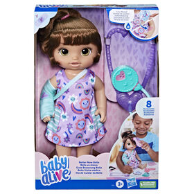 Baby Alive, Bella va mieux, coffret de poupée (cheveux bruns) pour jouer au docteur