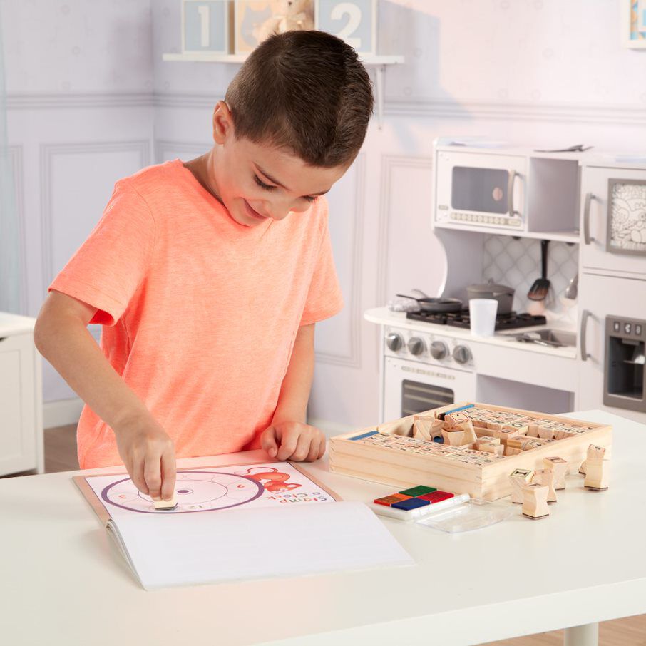 Melissa Doug Deluxe Wooden Stamp Set ABC 123 English