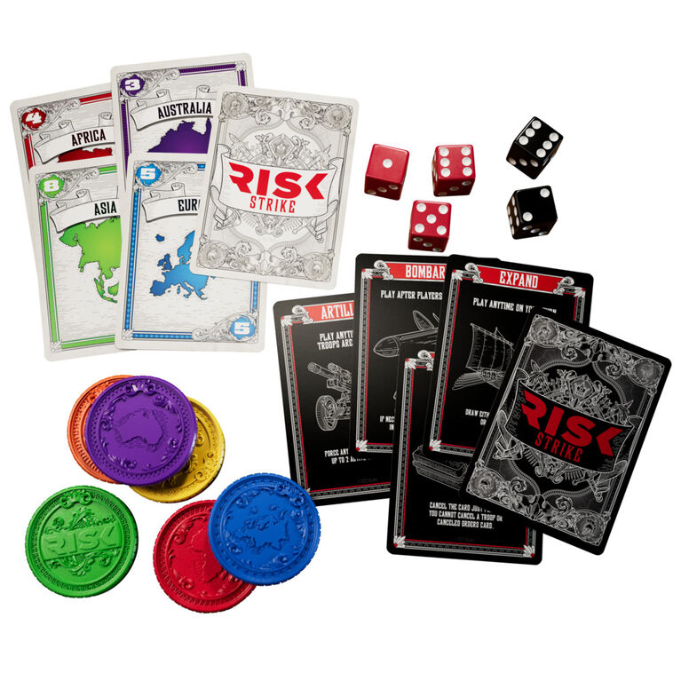 Risk Strike, jeu de cartes et de dés, jeu de cartes de stratégie rapide pour 2 à 5 joueurs