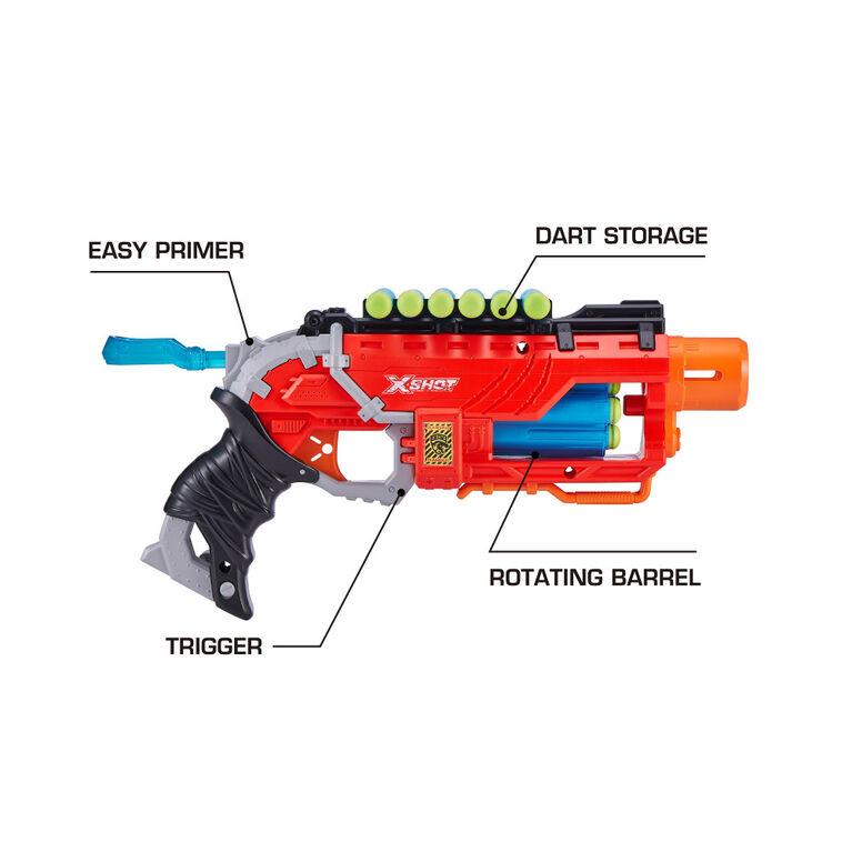 Fusil à fléchettes en mousse X-Shot Dino Attack Dino Striker (16 fléchettes, 4 oeufs)