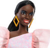 Barbie Fashionistas Doll #216 with Tall Body, Black Straight Hair & Peach Dress, 65th Anniversary