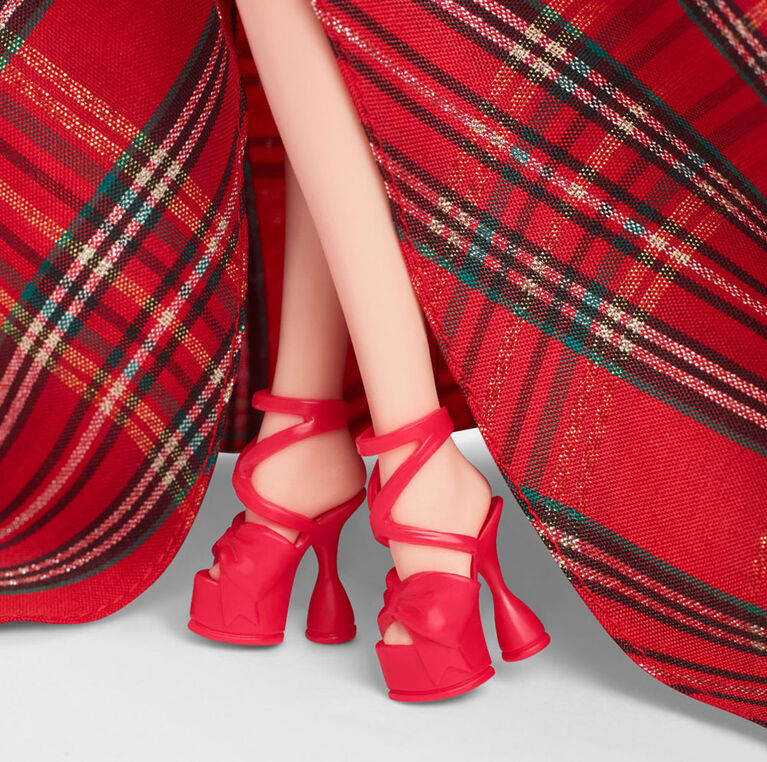 ​Barbie Signature Doll, 2024 Holiday Barbie Blonde Fashion Doll Wearing Gown with Plaid Skirt, Seasonal Collector Gift in Displayable Packaging