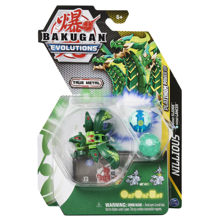 Bakugan Evolutions, Nillious with Nano Sledge and Lancer Platinum Power Up Pack