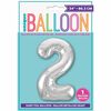 Silver Number 2 Shaped Foil Balloon 34"