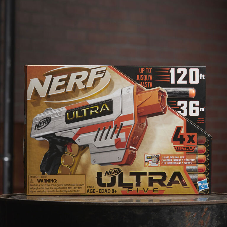 Nerf Ultra Five Blaster - 4-Dart Internal Clip, 4 Nerf Ultra Darts, Dart Storage - Compatible Only with Nerf Ultra Darts