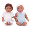 Babi Twin Dolls - Brown Eyes, Hat and White Headband 14-inch Baby Boy and Girl Doll Twins