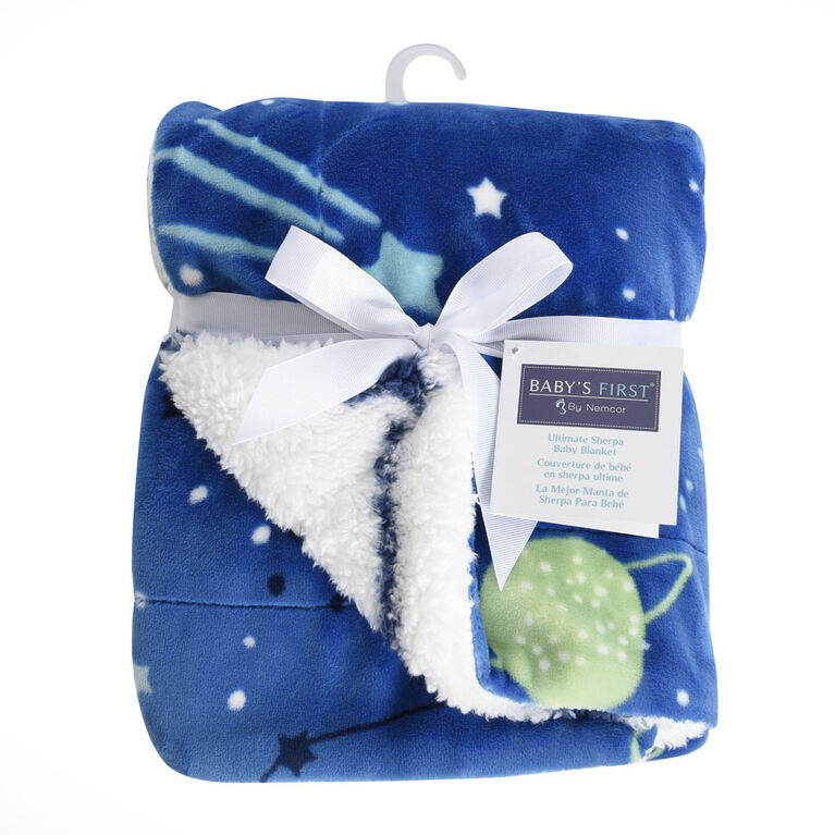 Baby's First by Nemcor Reversible Ultimate Sherpa Baby Blanket, Space