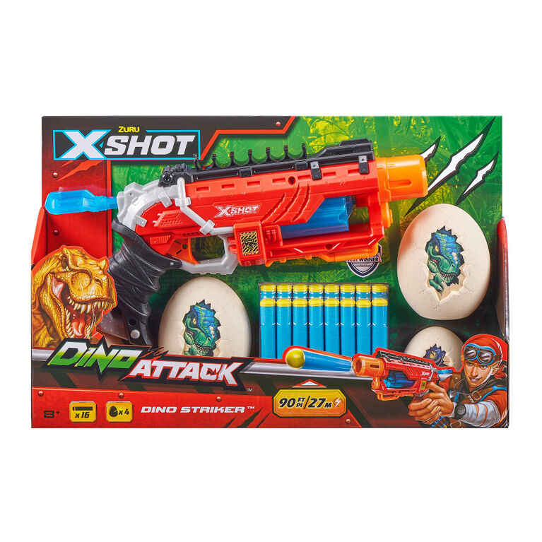 X-Shot Dino Attack Dino Striker Foam Dart Blaster (16 Darts, 4 Eggs)