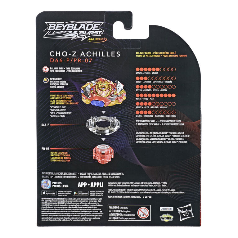 Beyblade Burst Pro Series, Trousse de départ toupie de compétition Cho-Z Achilles de type équilibre et lanceur