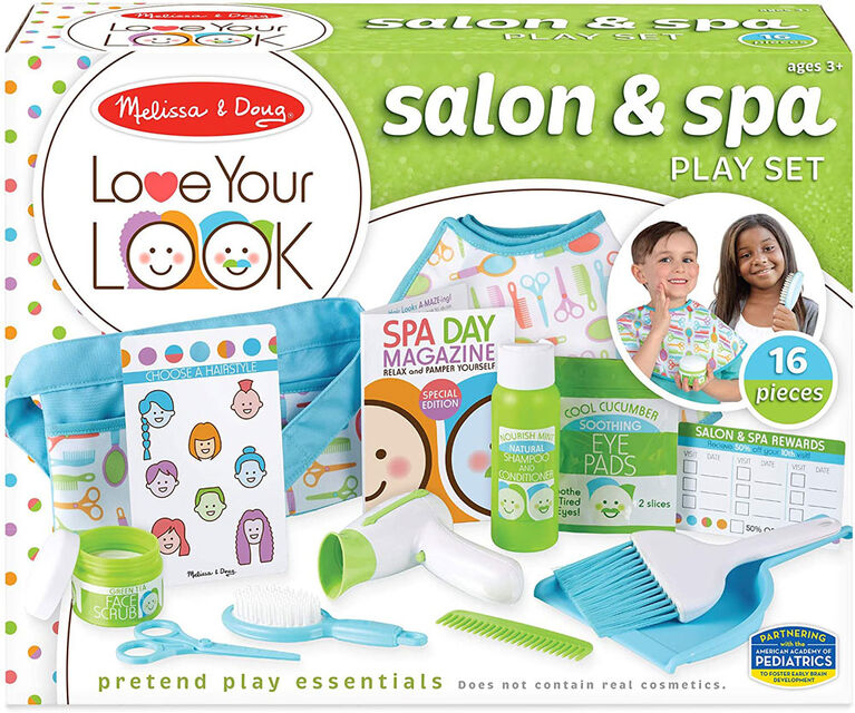 Melissa & Doug - Love Your Look Salon & Spa Play Set - 16 Pieces for Pretend Toy Hair and Face Care (No Real Cosmetics)