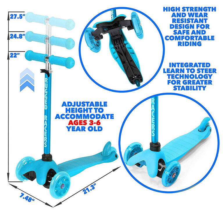 Rugged Racers Kids Scooter with Adjustable Height and LED Wheels