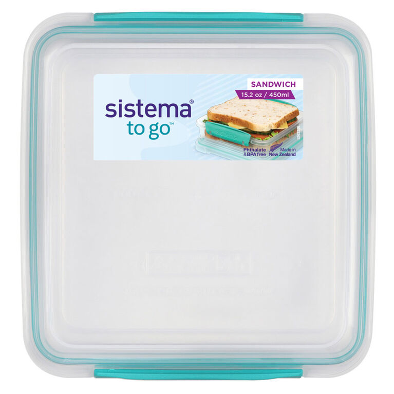Sistema To Go Sandwich Lunch Box, Stackable Food Storage Container, 450 mL, BPA Free, Colour May Vary