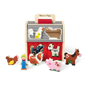 Melissa & Doug - Wooden Take-Along Sorting Barn Toy with Flip-Up Roof and Handle - 10 Wooden Farm Play Pieces - English Edition