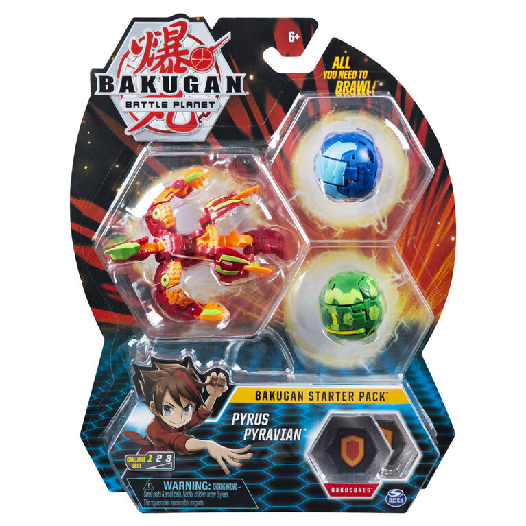 Bakugan Starter Pack 3-Pack, Pyrus Pyravian, Collectible Action Figures