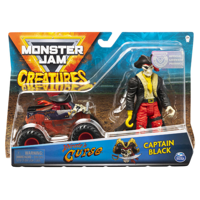 Monster Jam, Official Pirate's Curse 1:64 Scale Monster Truck and 5-Inch Captain Black Creatures Action Figure Set