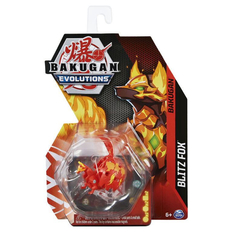 Bakugan Evolutions, Blitz Fox (Red), 2-inch Tall Collectible Action Figure and Trading Card