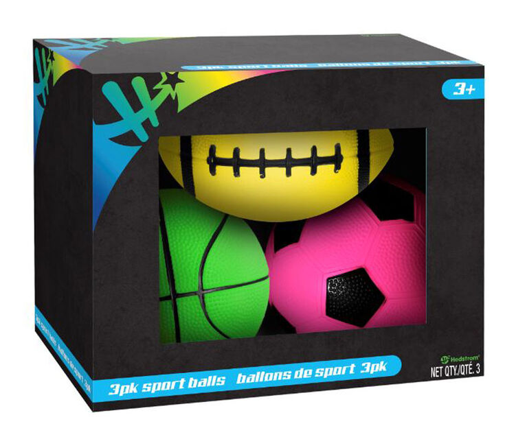 3 Pack Neon Sports Balls Boxed - Les couleurs et les motifs peuvent varier
