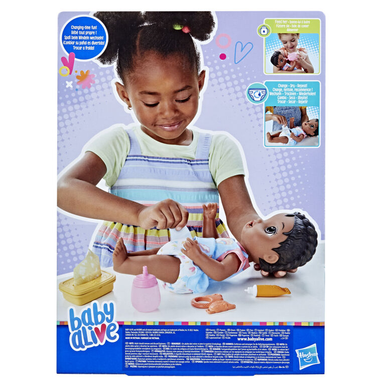 Baby Alive Bébé et sa couche, boit et mouille sa couche, couche  réutilisable en tissu, poupée - Notre exclusivité