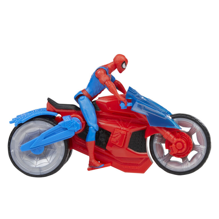 Marvel Spider-Man Arachno-moto lance-toile avec figurine de 10 cm et 2 toiles