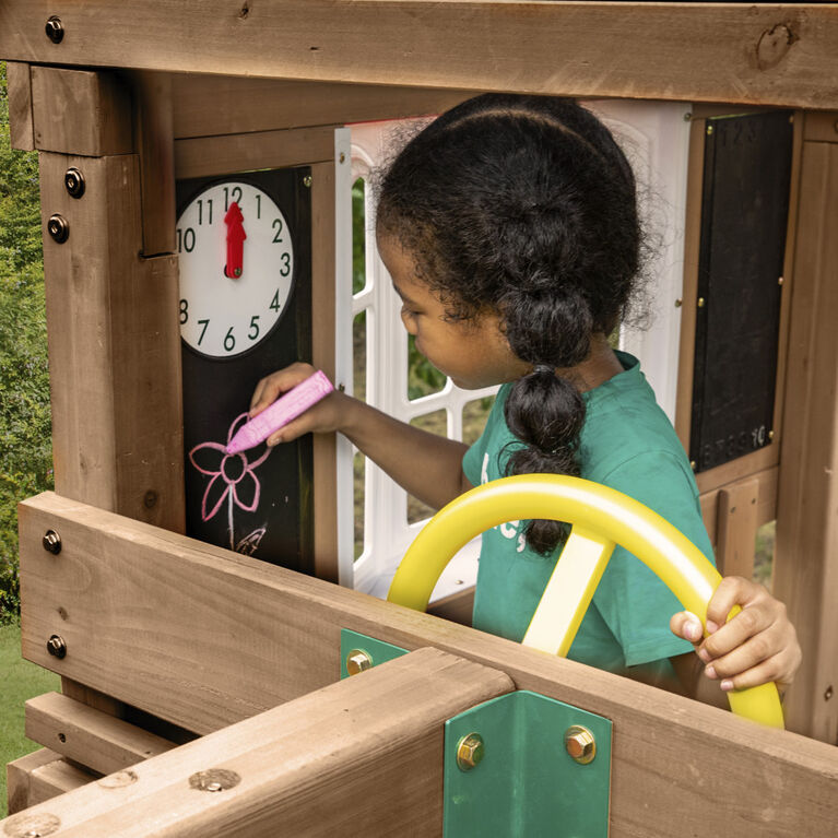 KidKraft - Module de jeu en bois avec balançoires Timberlake, comprend trois glissoires, trois balançoires et un pavillon