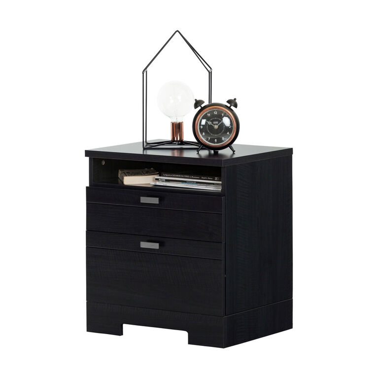 Reevo Nightstand with Drawers and Cord Catcher- Black Onyx