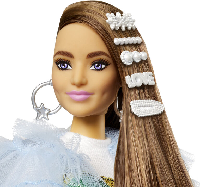 Barbie-Poupée Barbie Extra n°9, Veste Volantée Bleue, Crocodile, 3+