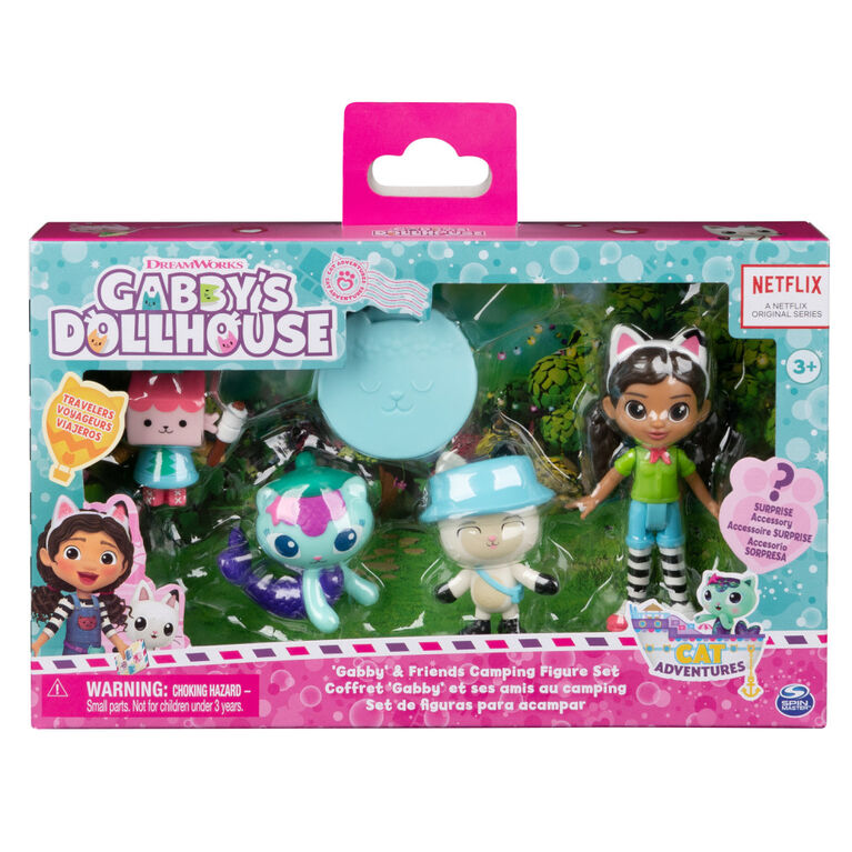 DreamWorks Gabby's Dollhouse, Coffret cadeau édition camping avec figurines  Gabby Girl, Pandy Paws, Baby Box et MerCat