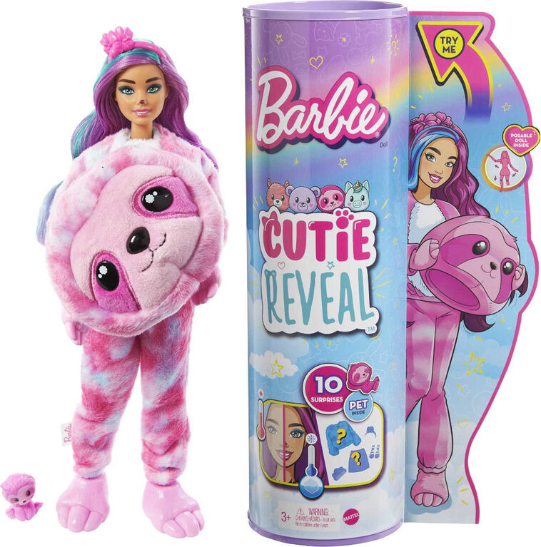 Barbie Cutie Reveal Fantasy Series Doll with Sloth Plush Costume and 10 Surprises