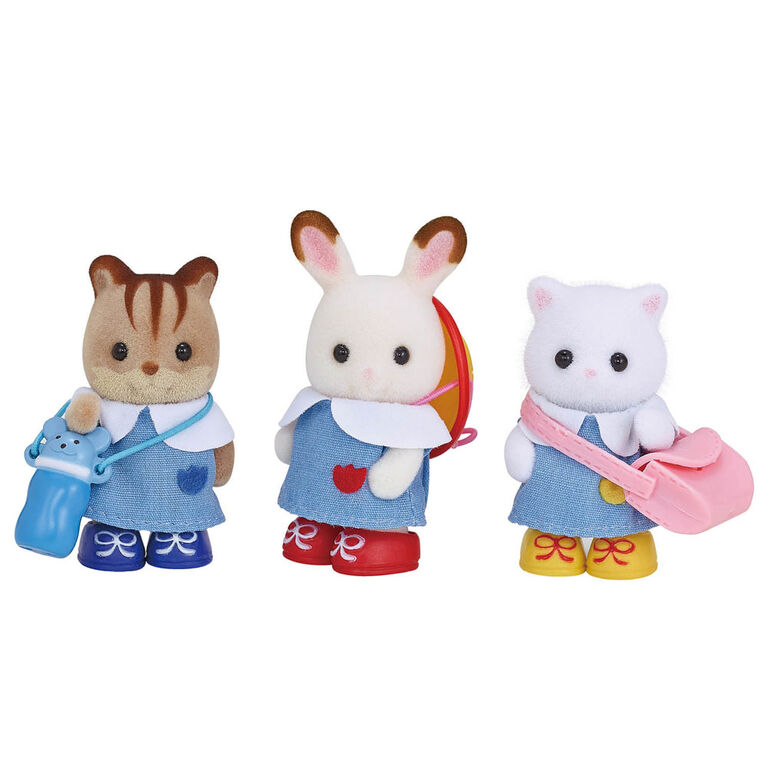 Les amis de la garderie de Calico Critters, ensemble de 3 poupées figurines à collectionner vêtues pour la garderie