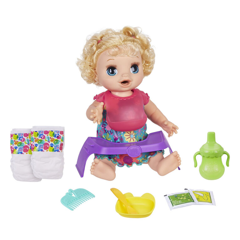 Baby Alive Poupee Bebe Adore Manger Plus De 50 Sons Et Phrases Mange Et Fait Caca Boit Et Fait Pipi Toys R Us Canada