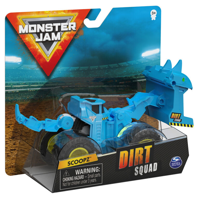 Monster Jam, Official Scoopz Dirt Squad Scooper Monster Truck with Moving Parts, 1:64 Scale Die-Cast Vehicle